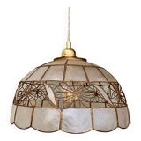 Vintage lampshade suspension in mother-of-pearl and brass