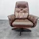 Midcentury Swivel Leather and Wood Armchair Göte Möbler Nässjö, Sweden, 1960s