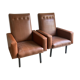Pair of armchairs in vintage brown skai years 50