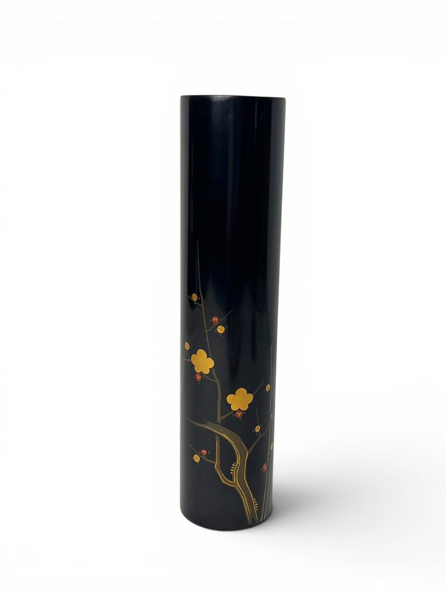 Japon, vase rouleau bois laqué Wajima décor floral XXème