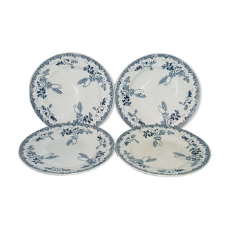 Lot 4 assiettes plates en faïence de St Amand et Hamage modèle Modern-Style, terre de fer.