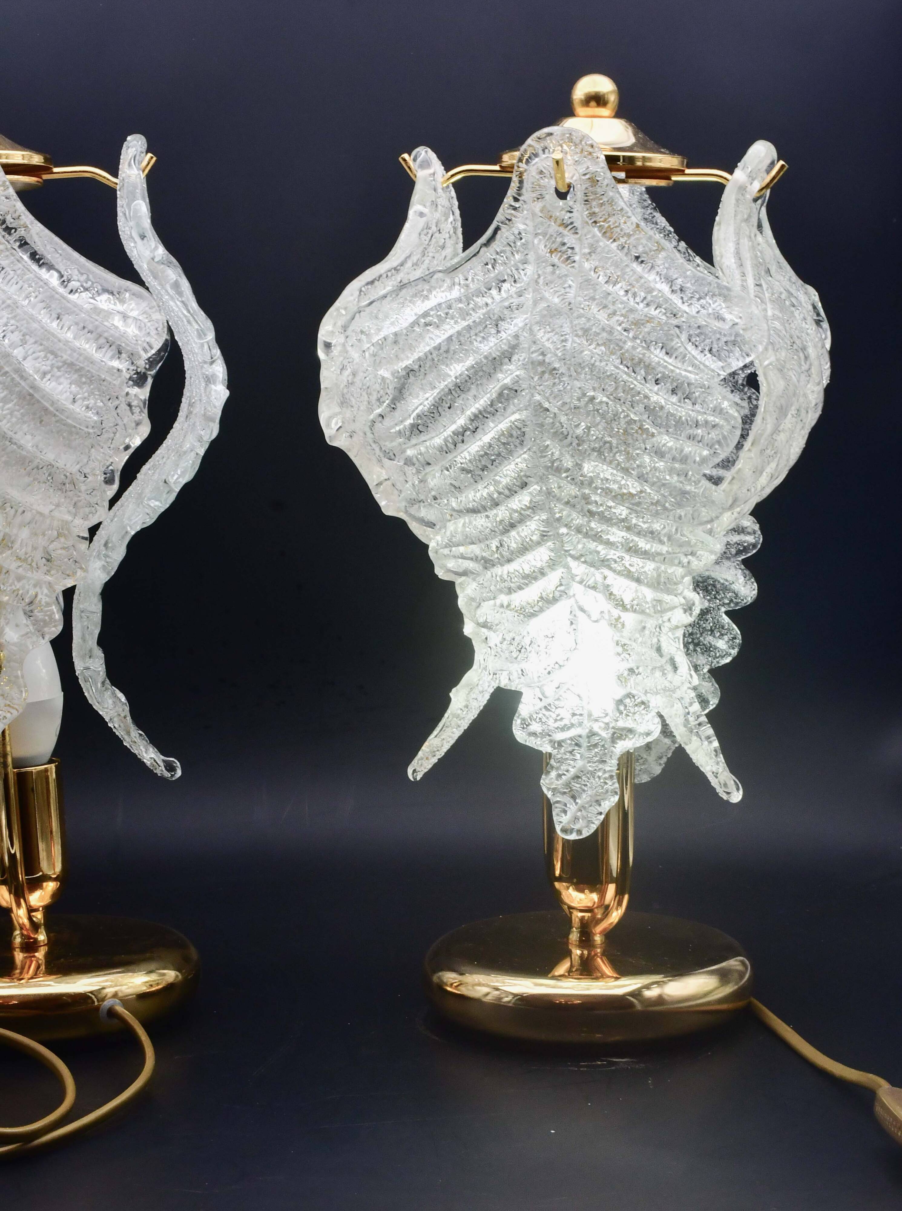 Set of 2 Murano glass table lamps transparent leaves