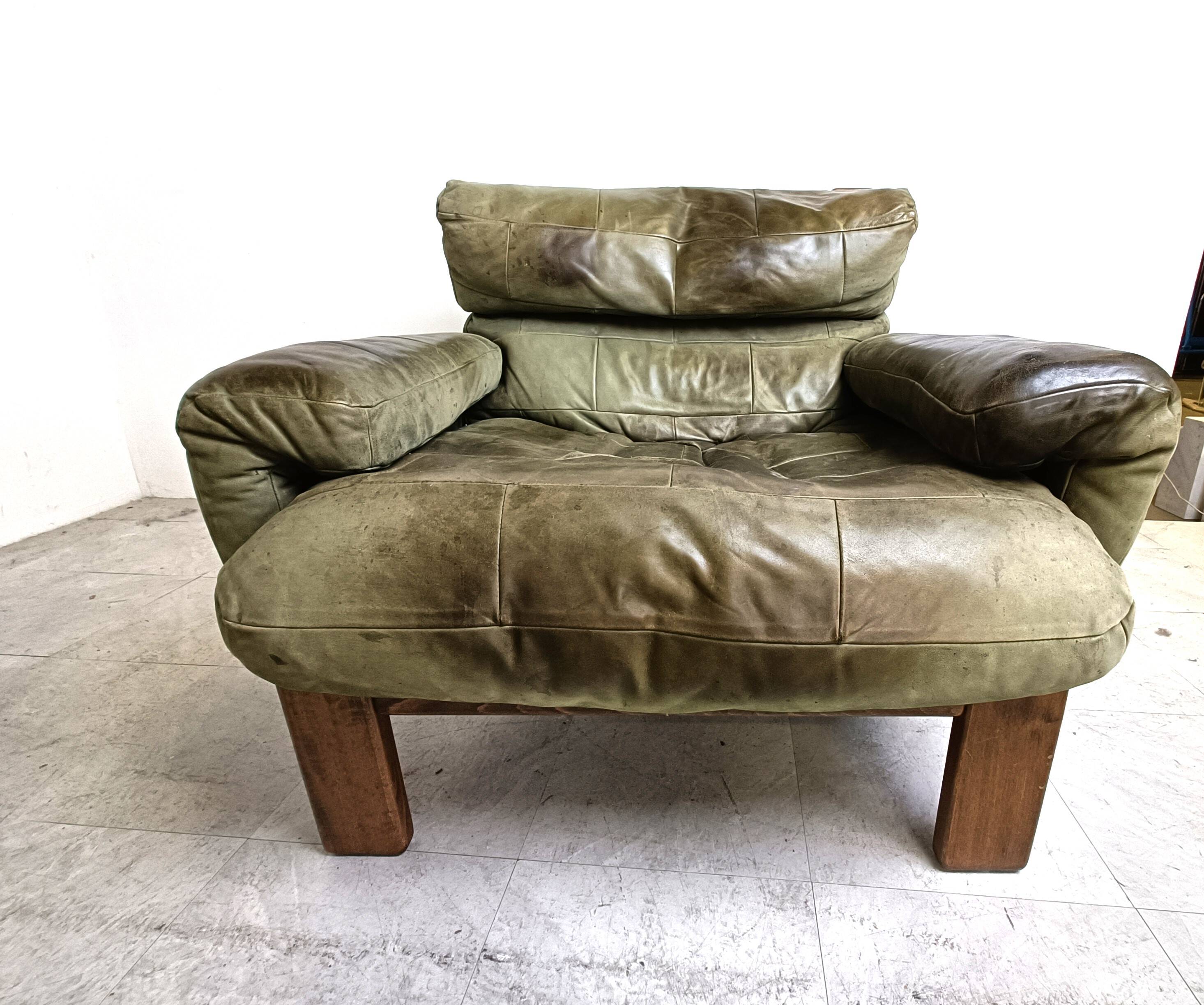 Vintage modular green leather sofa, 1960s