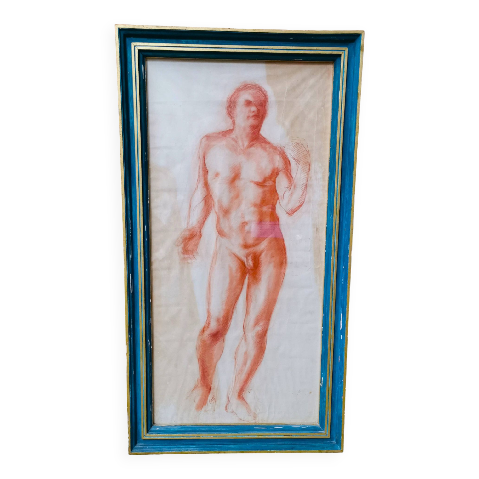 Large Sketch / Sanguine Painting of a Naked Man, signed ROULOT 66
