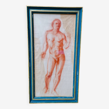 Large Sketch / Sanguine Painting of a Naked Man, signed ROULOT 66