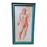 Large Sketch / Sanguine Painting of a Naked Man, signed ROULOT 66