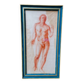 Large Sketch / Sanguine Painting of a Naked Man, signed ROULOT 66