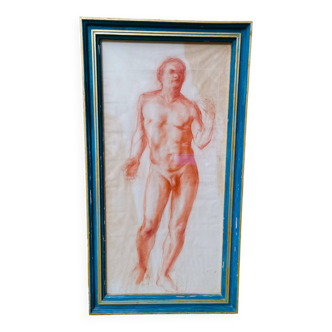Large Sketch / Sanguine Painting of a Naked Man, signed ROULOT 66