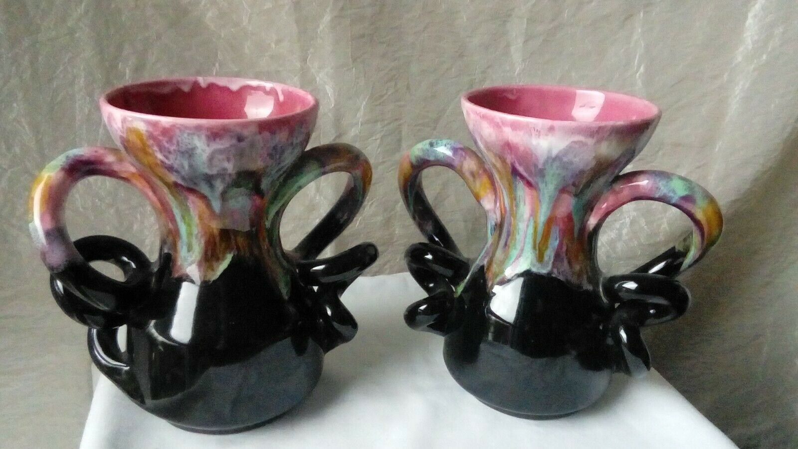 Pair of vintage vases in twisted ceramic