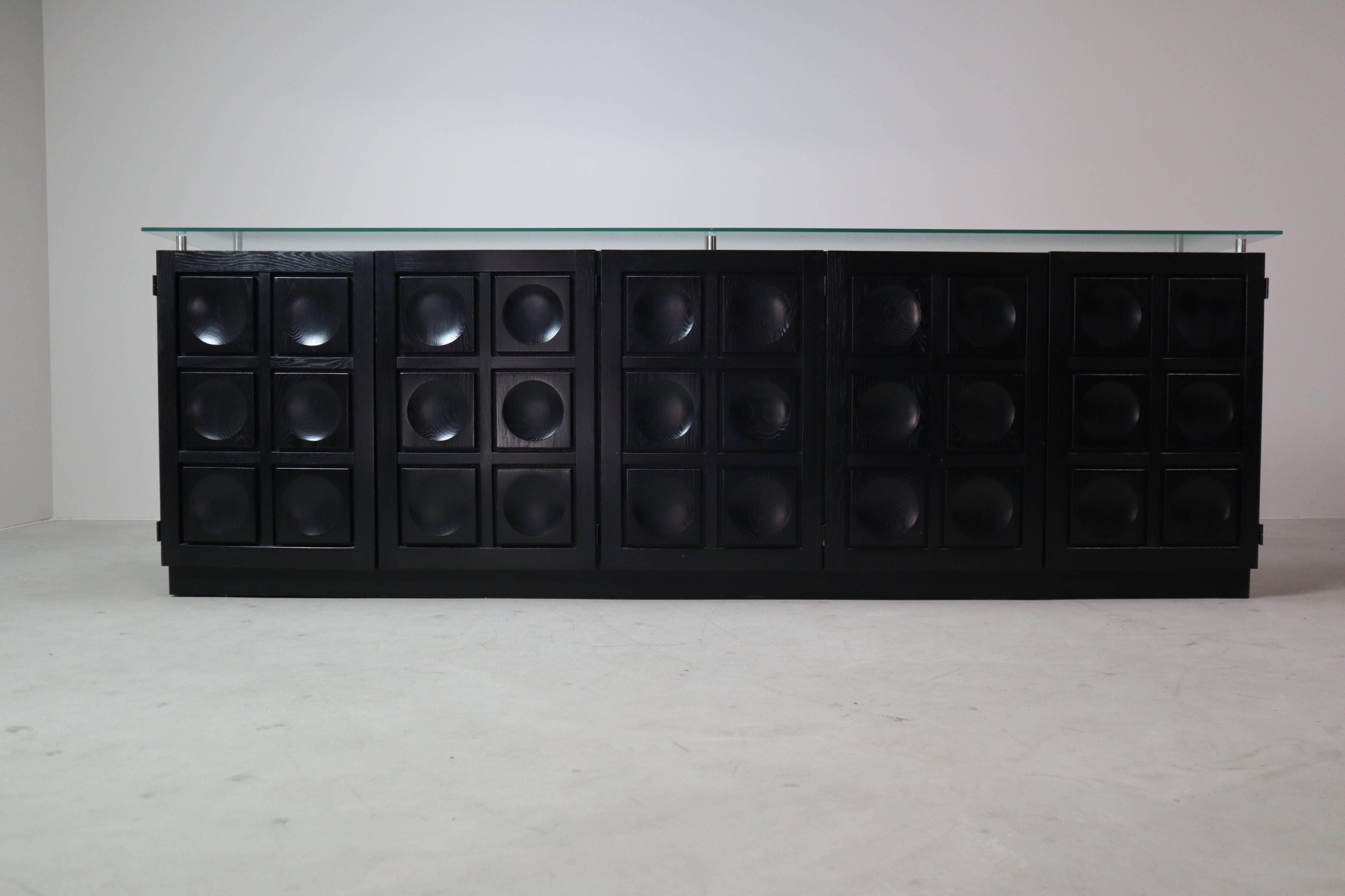 Black brutalist sideboard by Frans Defour, Belgium 1970's