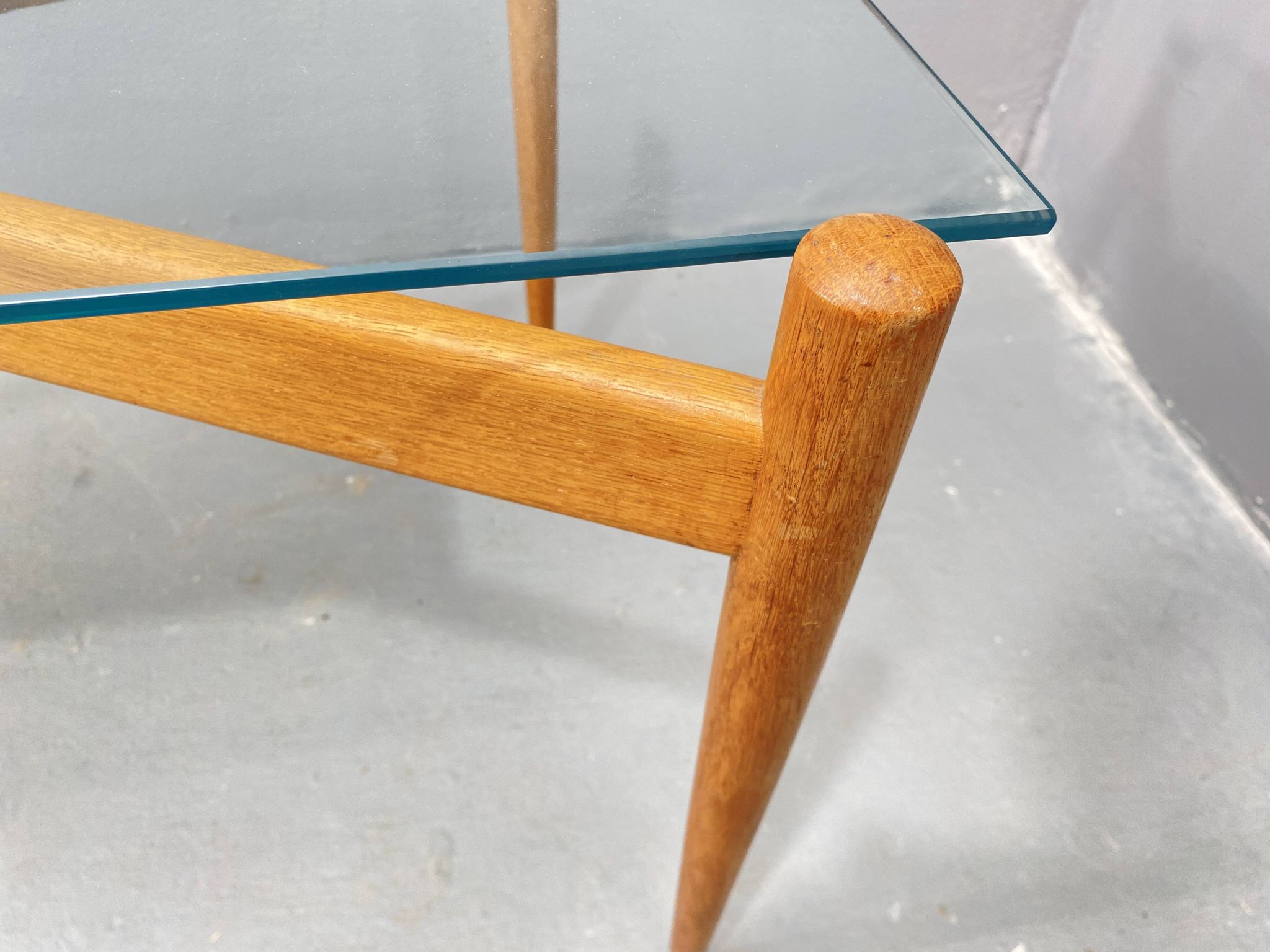 Glass coffee table with a wooden frame, 1960s, Czechoslovakia.