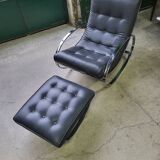19th century rocking chair + footrest in skyl and chrome metal