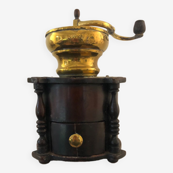 Wood and brass coffee grinder