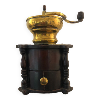 Wood and brass coffee grinder