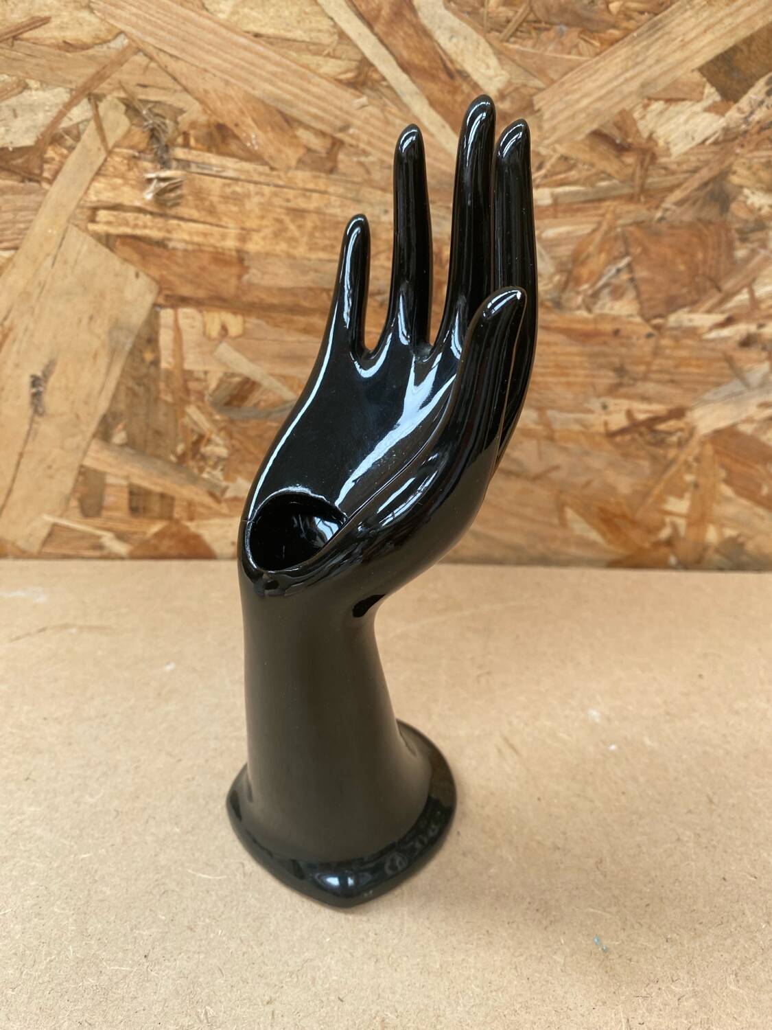 Antique Black Ceramic Hand Soliflore Ring Sizer Vintage Decoration