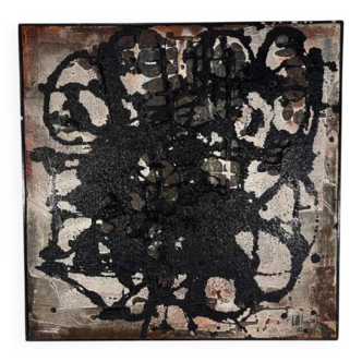 Tableau abstrait, huile et concrétions sur panneau N°16,LM Londot 1963
