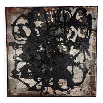 abstract painting, oil and concretions on panel No. 16, LM Londot 1963