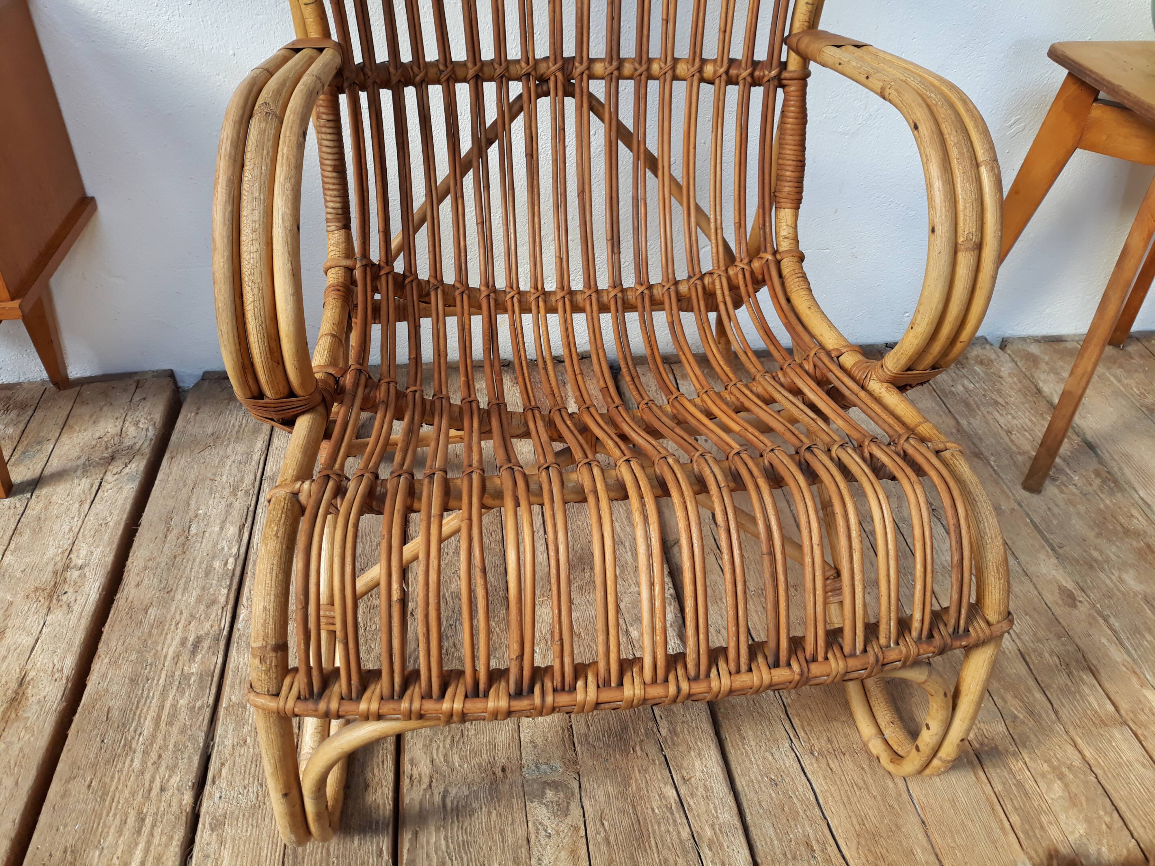 Louis Sognot vintage rattan armchair