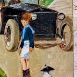 Tableau huile sur toile scène de famille