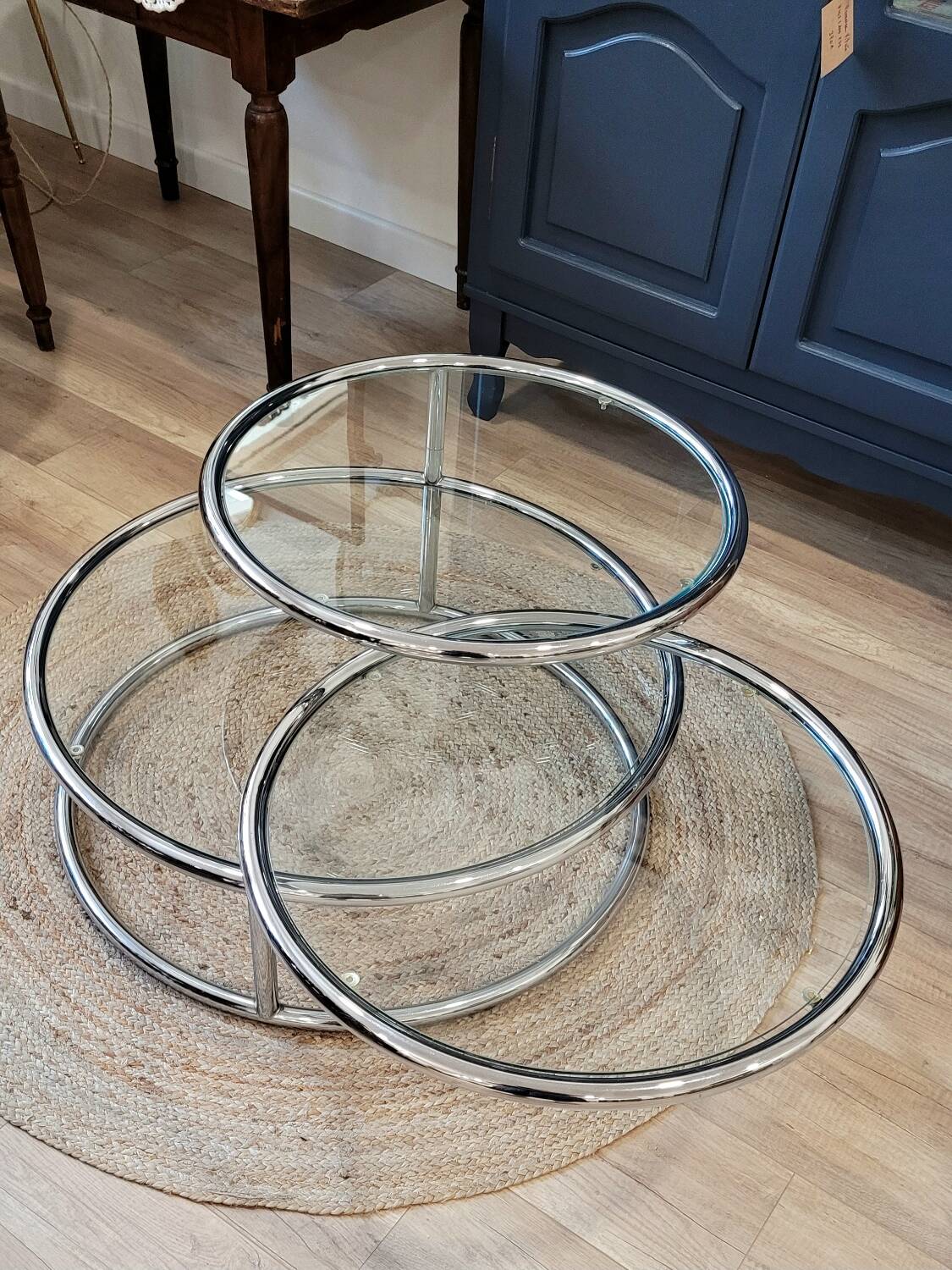 Glass and chrome coffee table