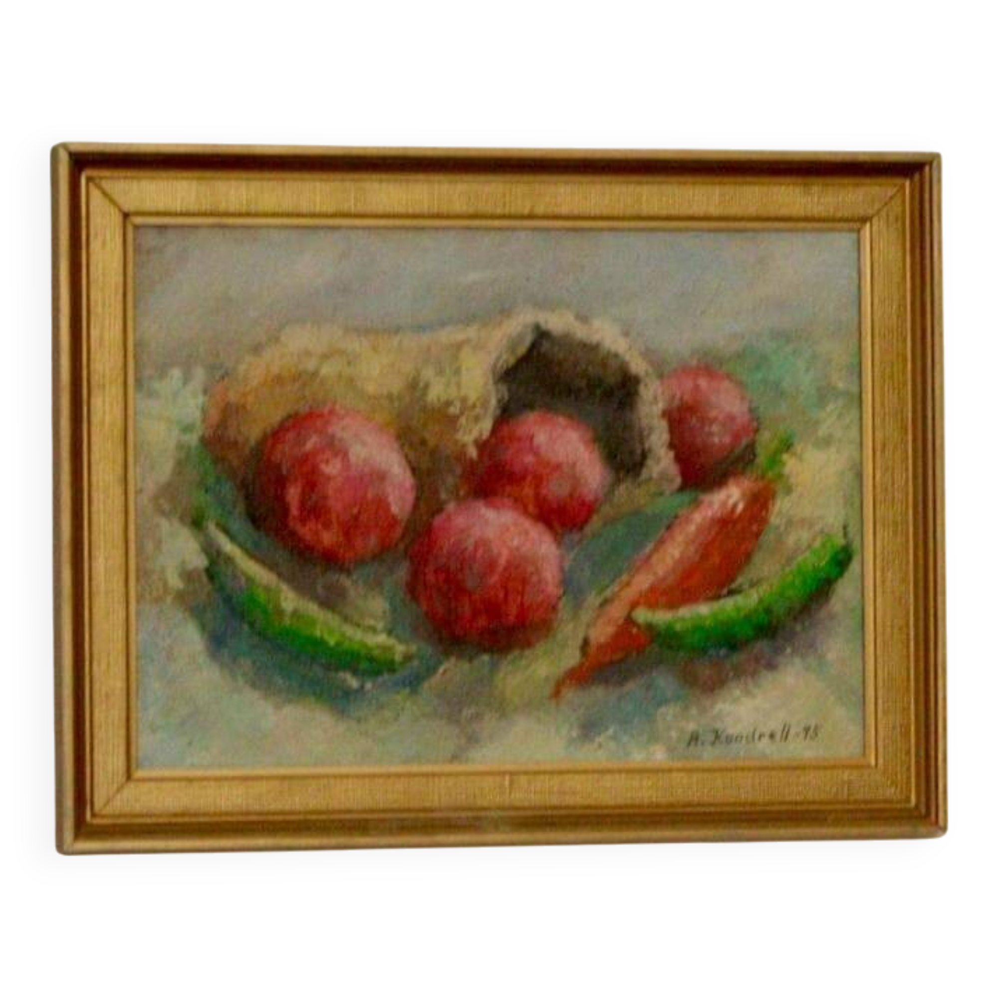 Original Swedish oil on panel "Still Life with Products" by A. Kondrell.