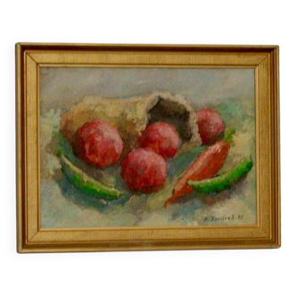 Original Swedish Oil on Panel "Still Life Produce " by A Kondrell