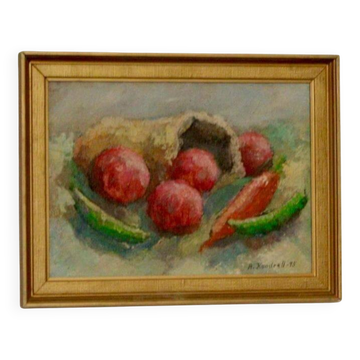 Original Swedish oil on panel "Still Life with Products" by A. Kondrell.