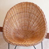 Rotin armchair shell tripod vintage 50s