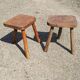 Pair of brutalist tripod stools vintage wood countryside