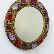 Italian mid-century mirror by Creaciones Gobesso, red & purple Murano rock crystals, 1960s