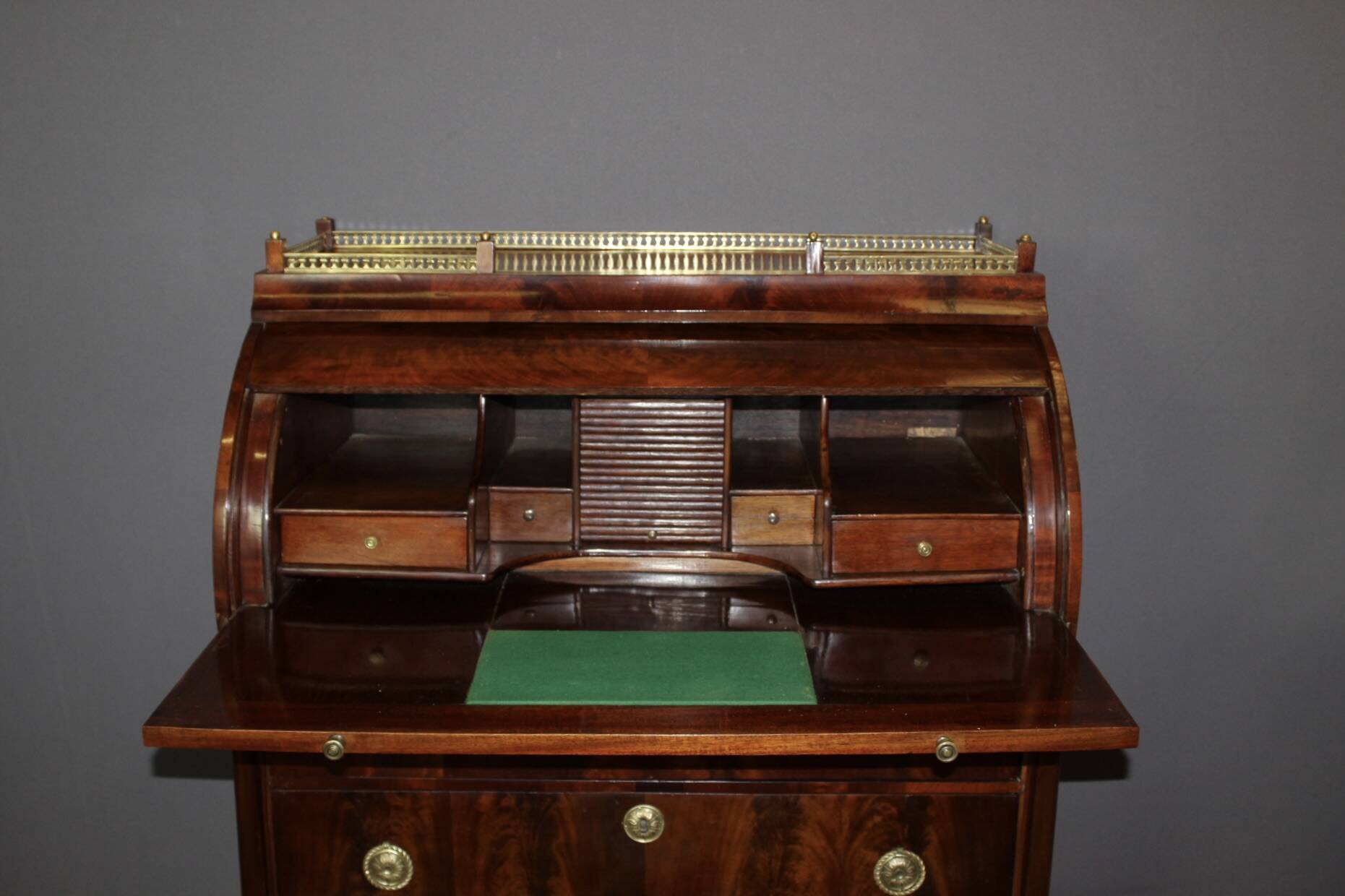 19th Century Mahogany Cylinder Secretary Desk