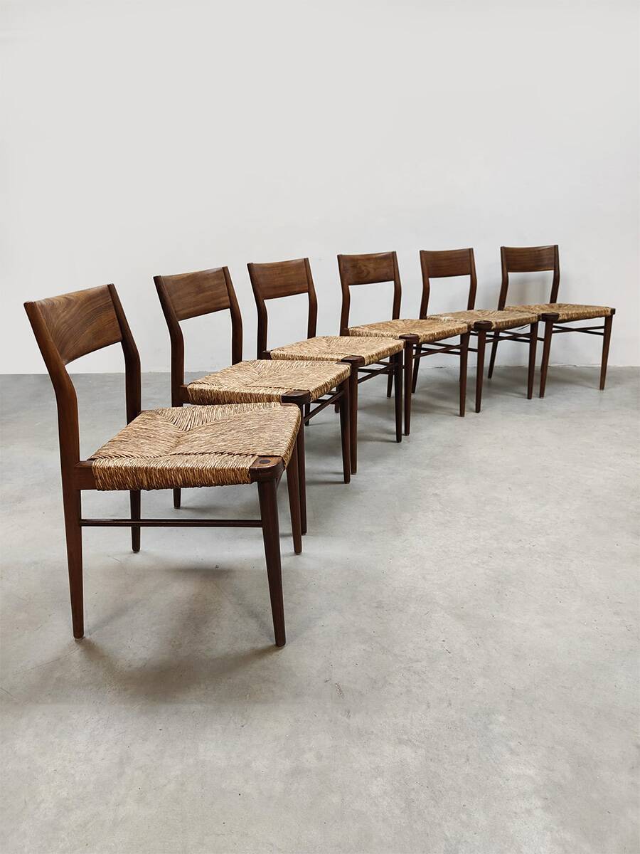 Wilkhahn vintage teak papercord dining chairs Georg Leowald model 351