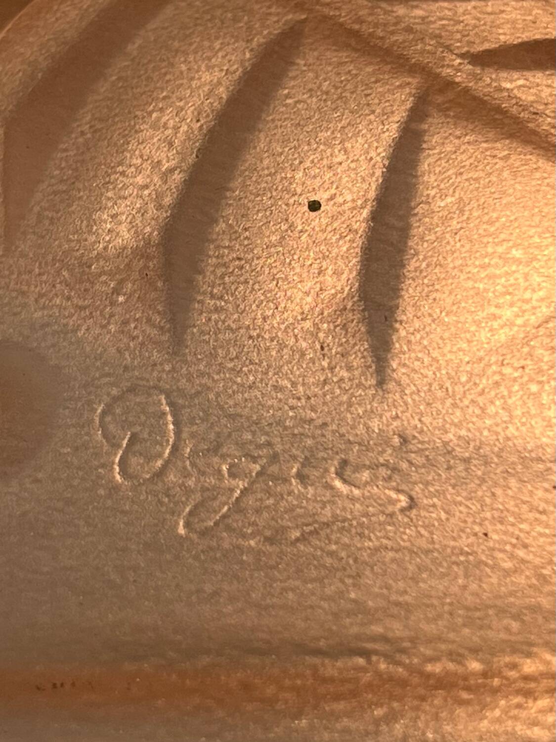 Art Deco glass and bronze pendant light/basin signed Degué