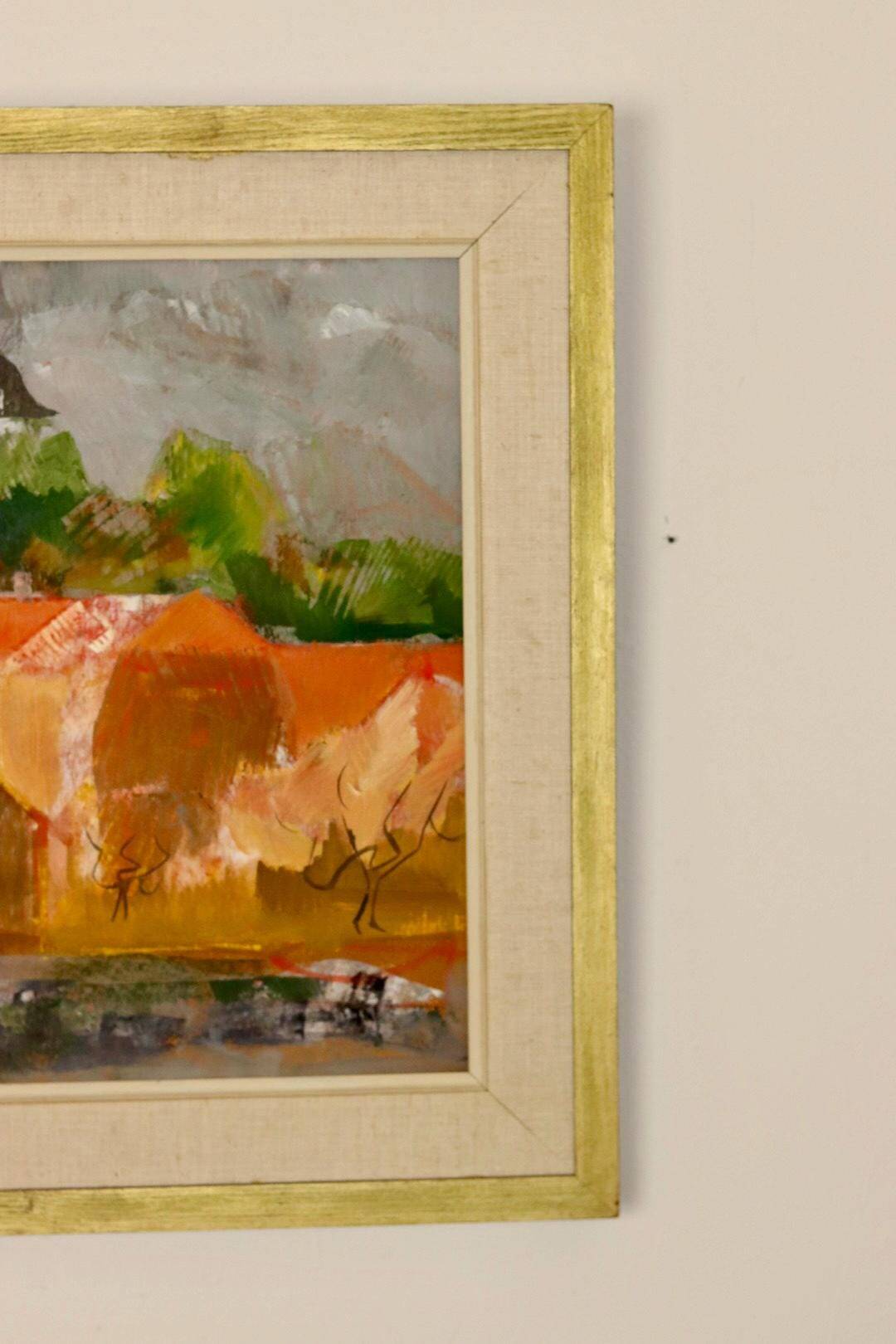Oil painting on Swedish panel from the mid-1950s "Abstract Landscape" by Ann Marie Ekbom.