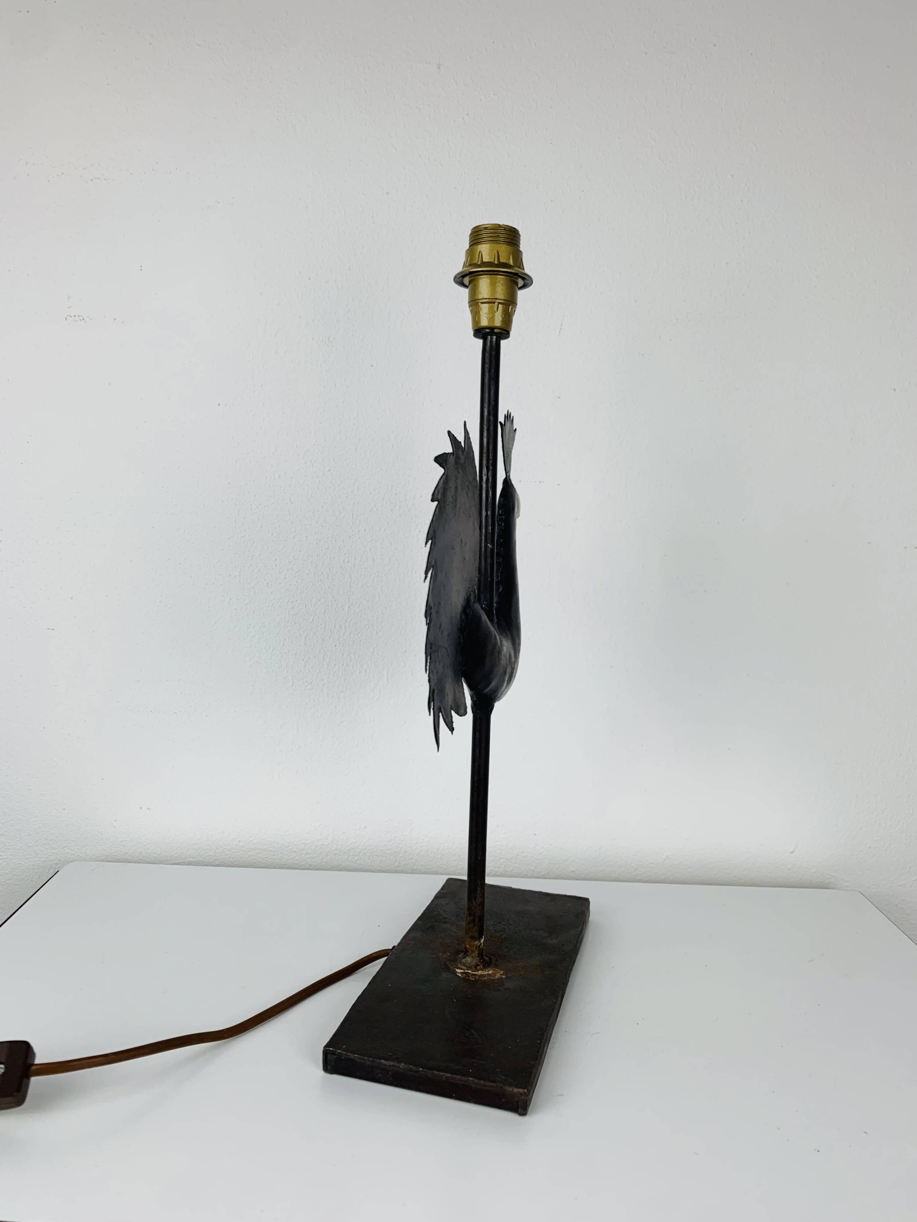 Wrought iron rooster lamp, brutalist, vintage, 1970
