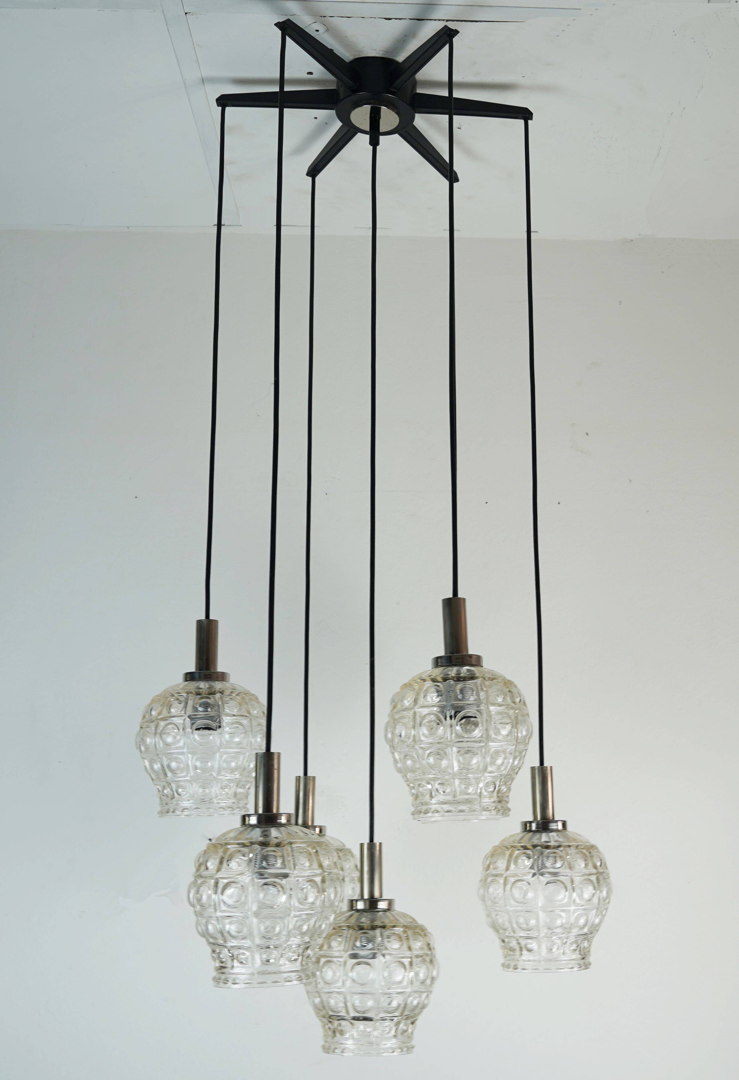 cascade PENDANT LIGHT - 7 shades - bubble glass and chrome - 1960/70s