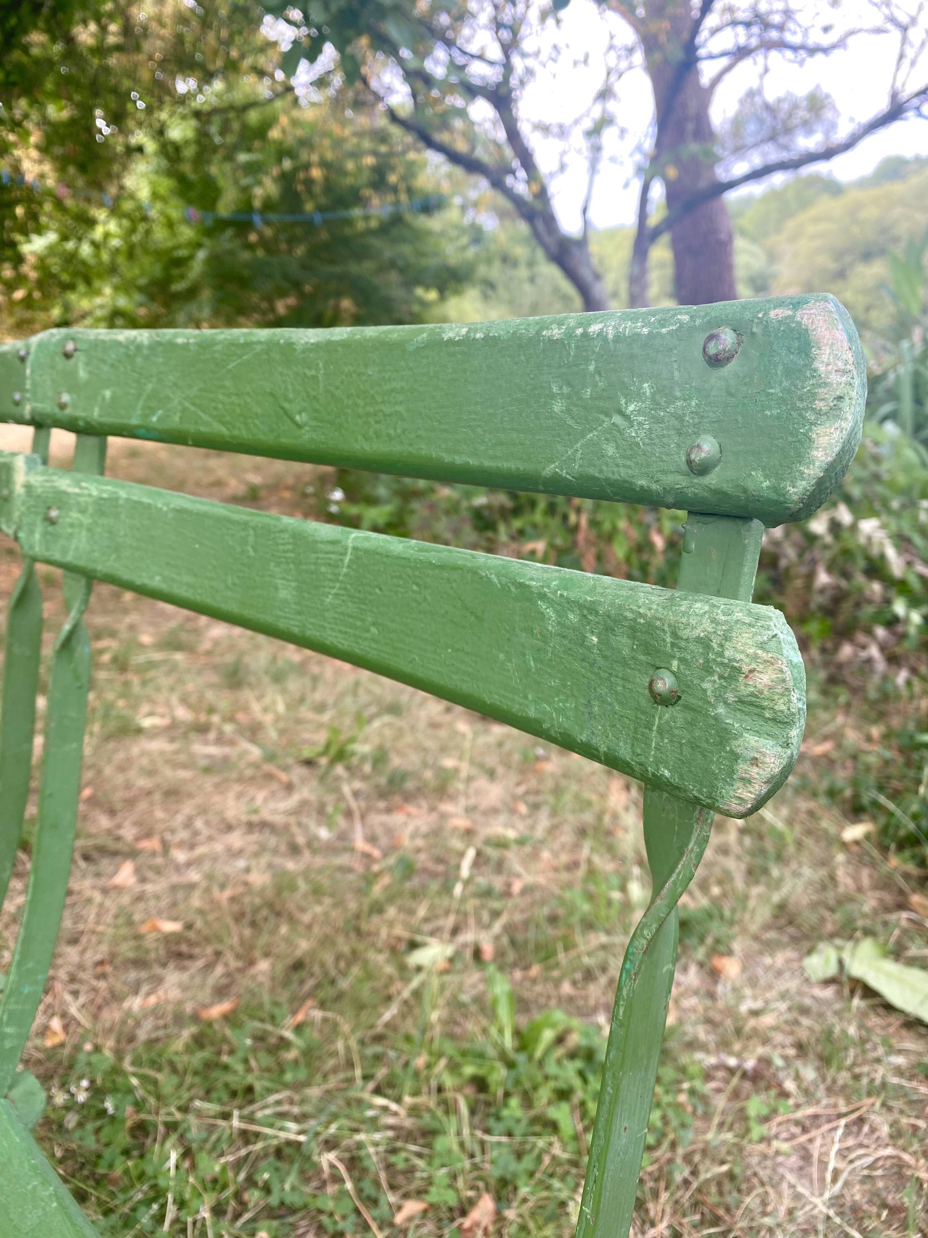 Antique folding garden chairs with wooden slats