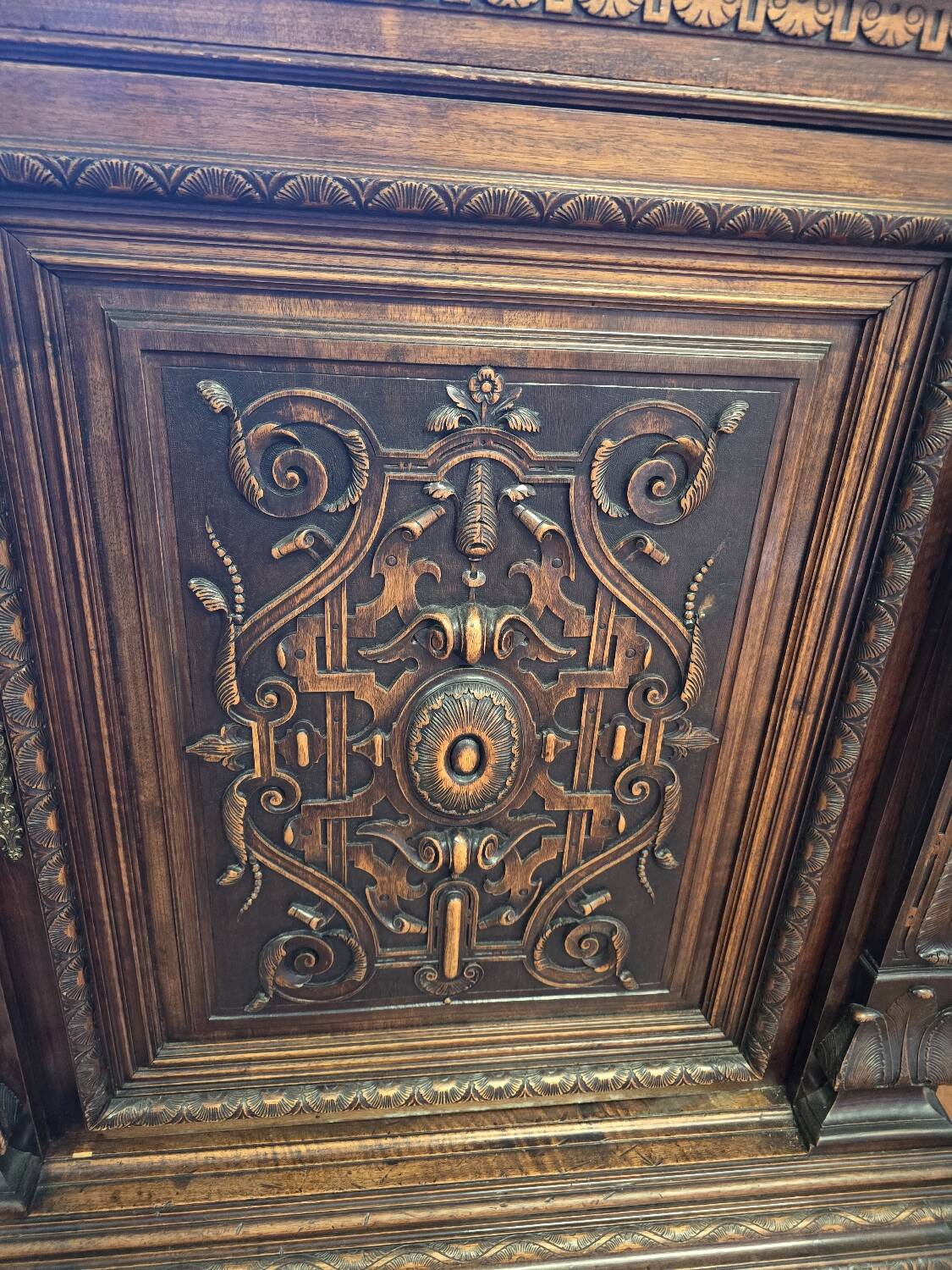 Renaissance style 2-door walnut sideboard
