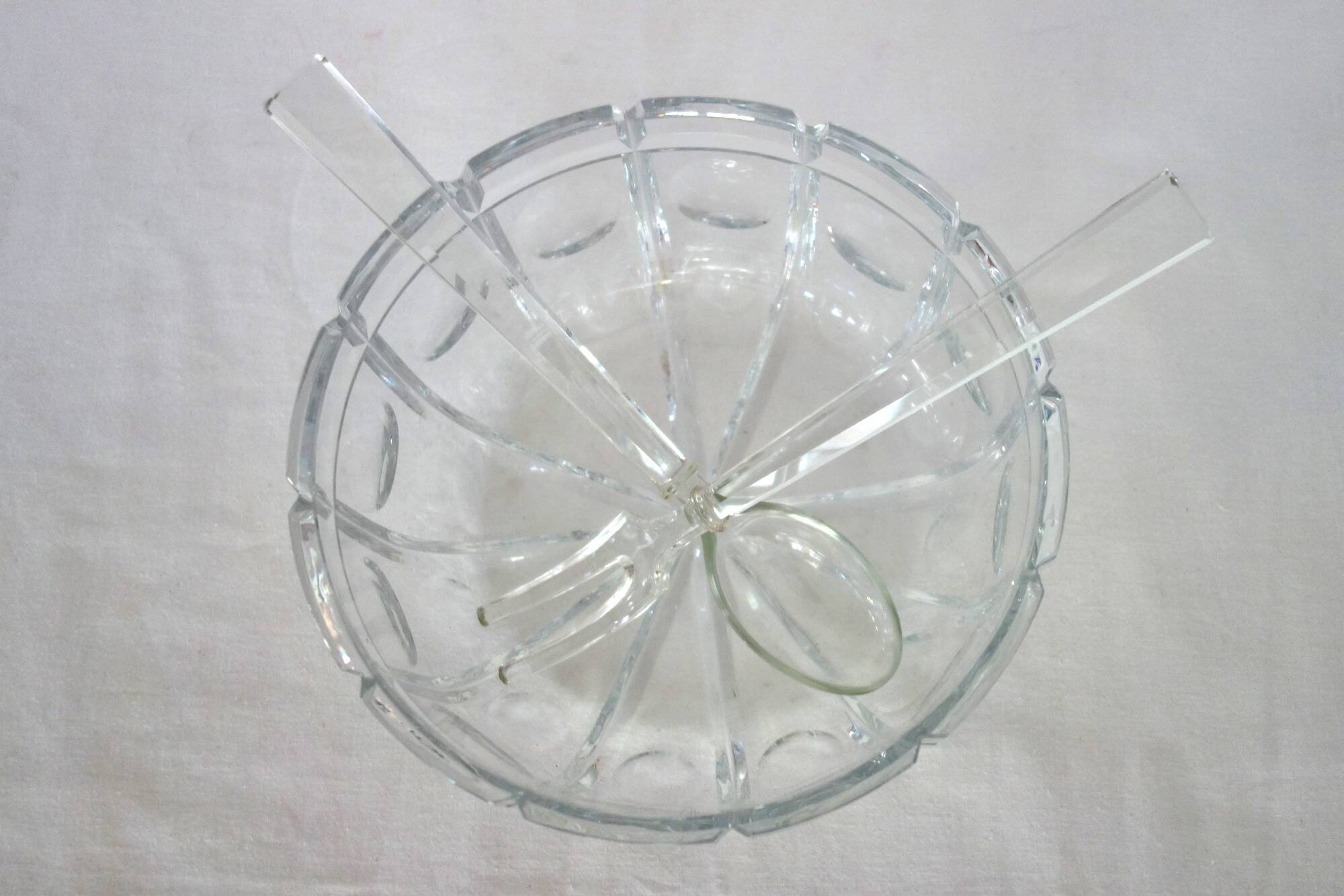 Vintage Bohemian cut crystal salad bowl and cutlery