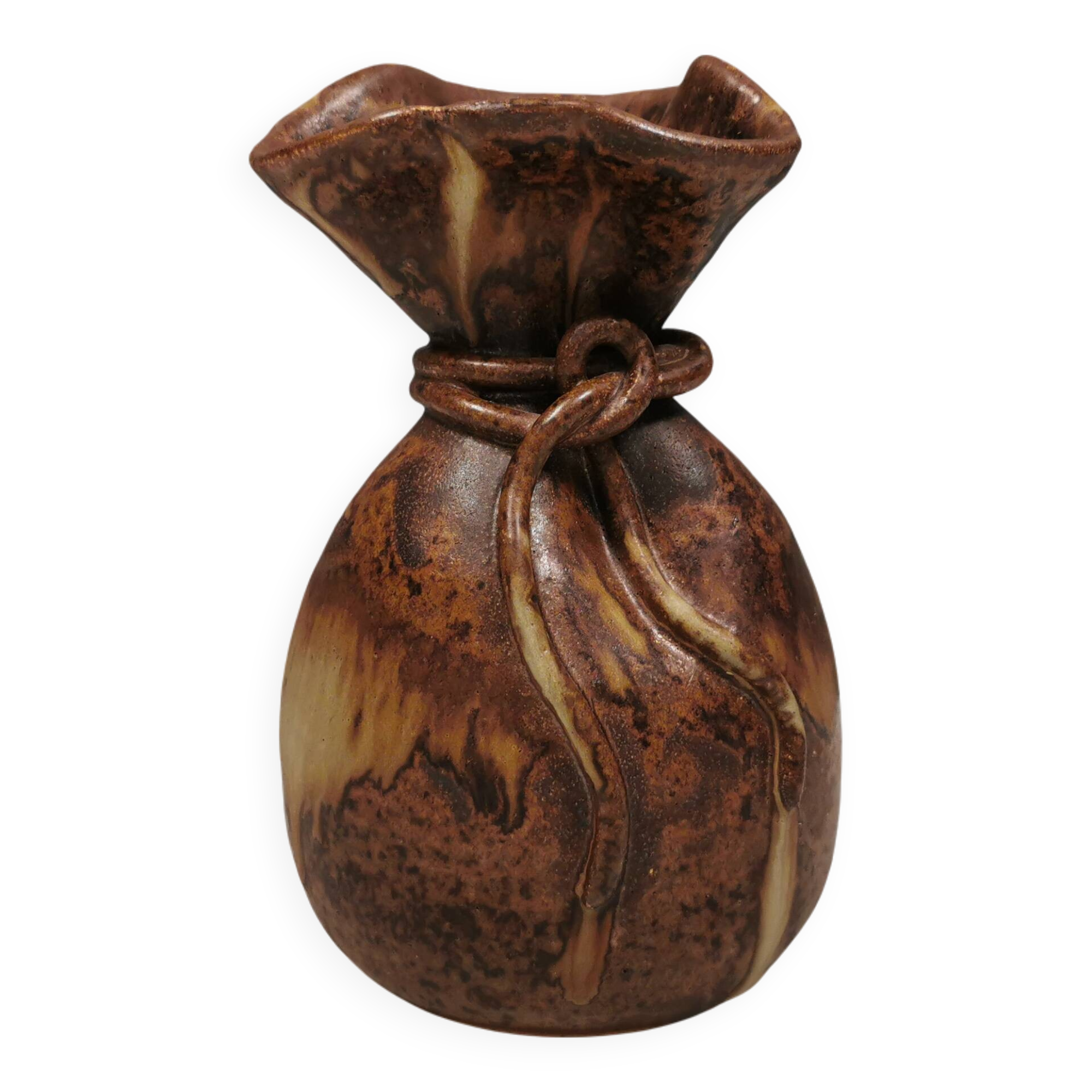 vase shaped like a money bag, in beautiful earthy colours.