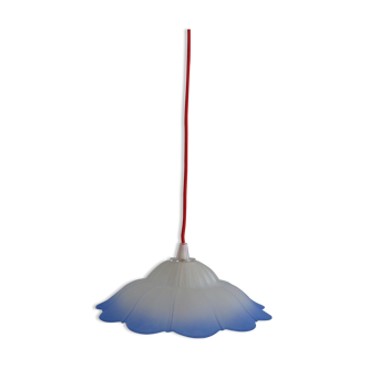 Hanging lamp in polished glass white and blue