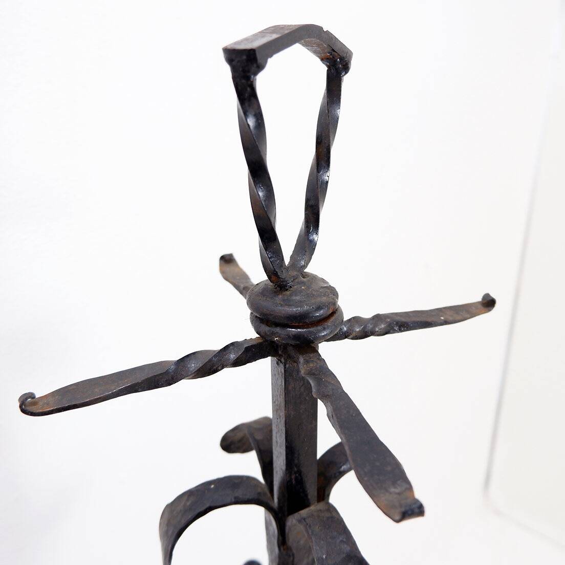 Large Wrought Iron Hammered Fireplace Tool Set: H 127cm