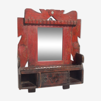 Mirror barbier ancient red tablet mural drawer teck indian skate 42x10x53cm
