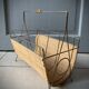 Vintage 1960s magazine rack / newspaper basket, brass & bamboo frame