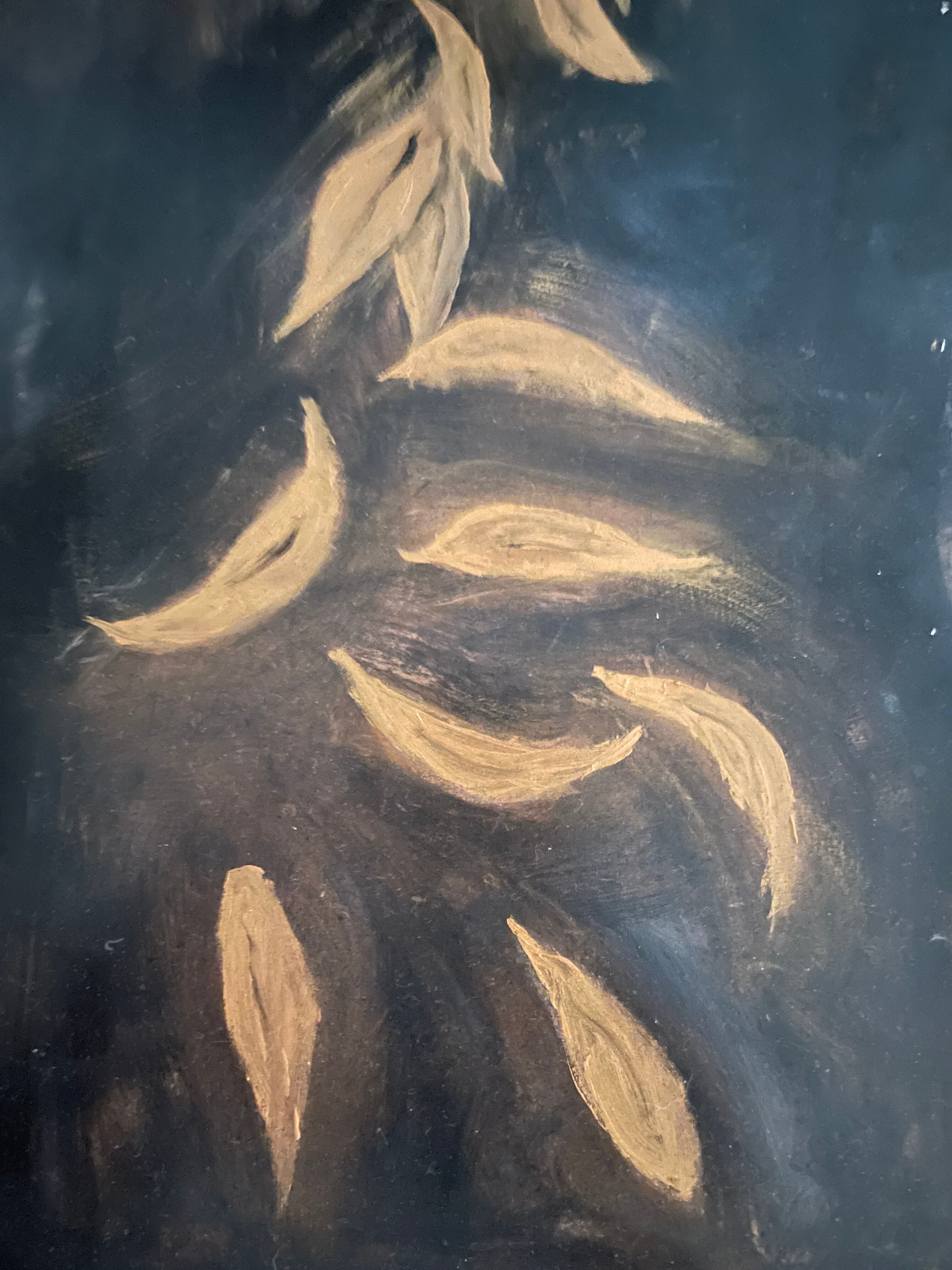 Oil painting on wood signed “golden autumn leaves”