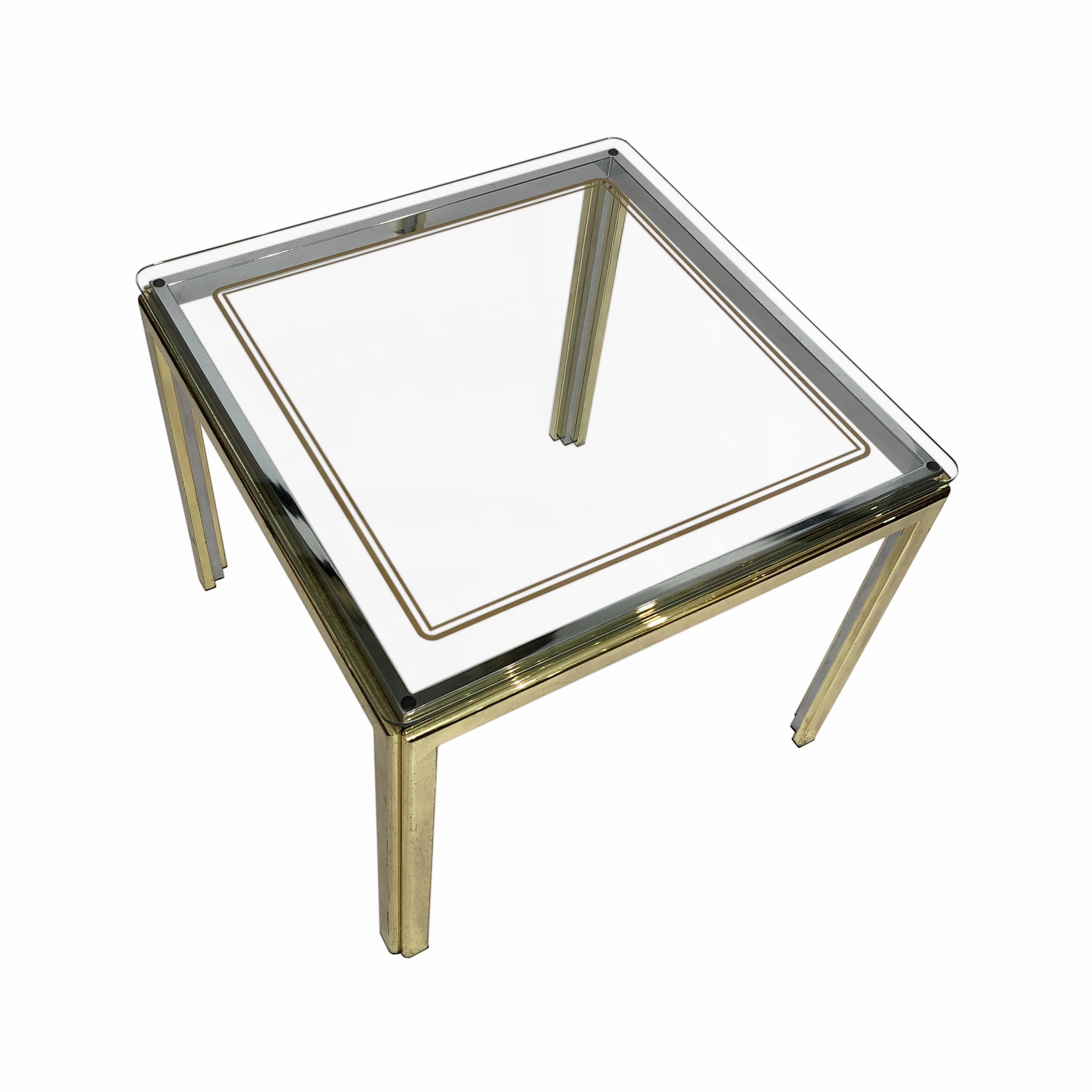 1970s brass and chrome side table renato zevi glass