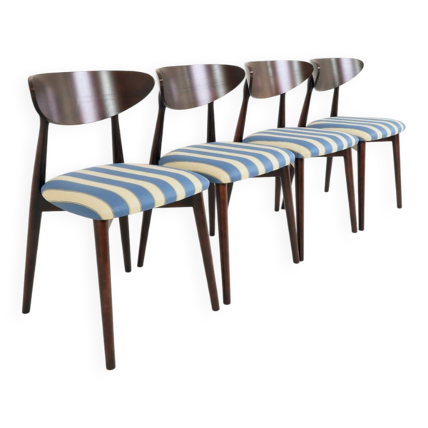 Ensemble moderne de 4 chaises de salle à manger, tissu rayé, style français — Beyit