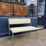 Chrome Bench Green Stripped 1970s Hollywood Regency Modernist Vintage