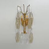 Pair of Mid-Century Italian Murano Glass Poliedri Sconces Amber and Clear
