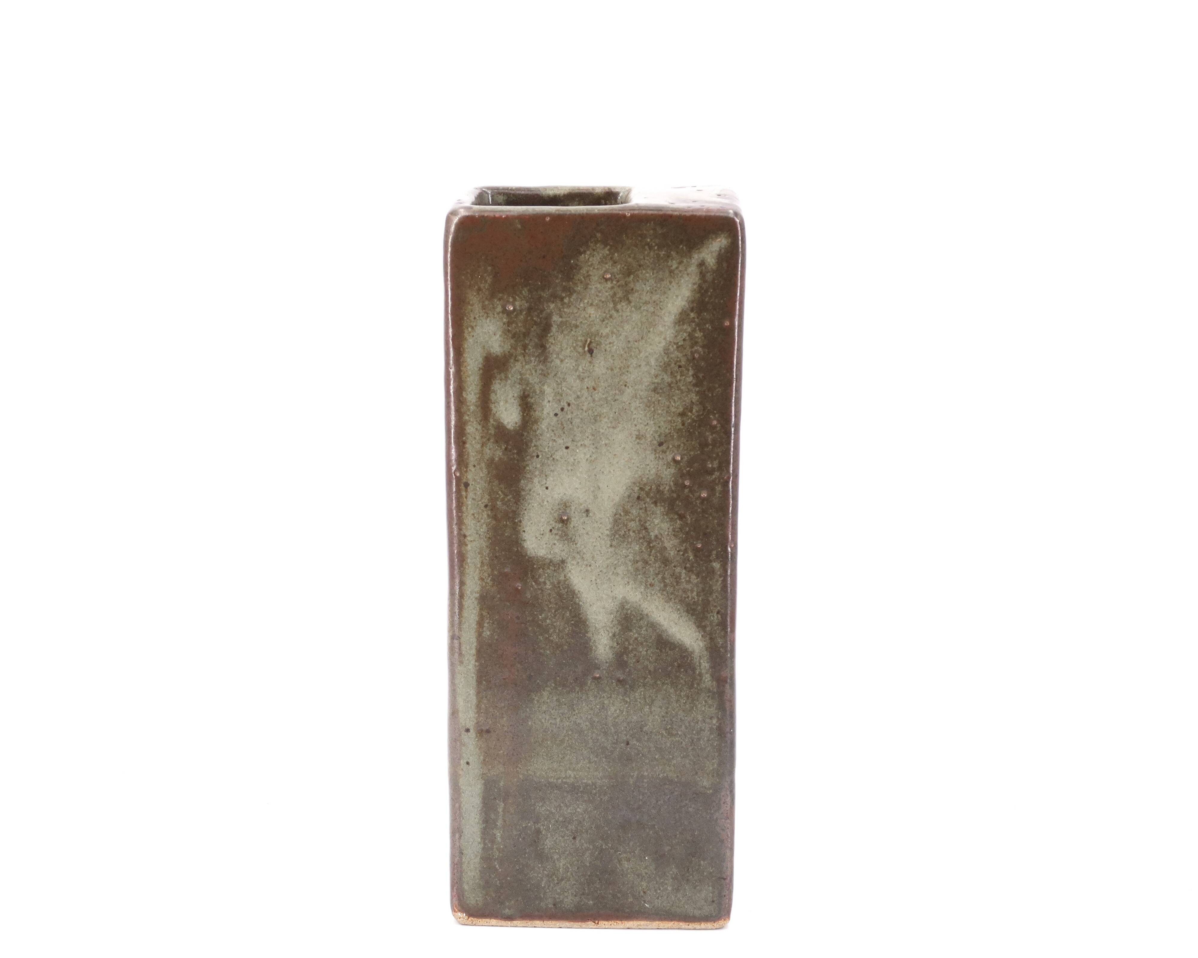 Signed stoneware brick vase, 1970s